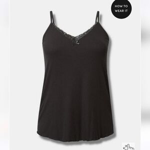 🆕️💤 1X BLACK SUPER SOFT RIBBED LACE TRIM SLEEVELESS SLEEP CAMI💤